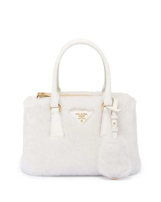 Prada White Galleria Mini-Handtasche Mit Shearling