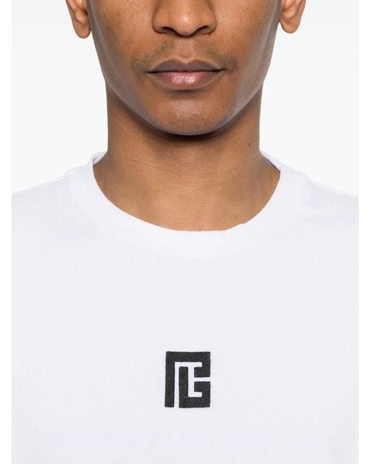 Balmain White Logo-Embroidered T-Shirt for men
