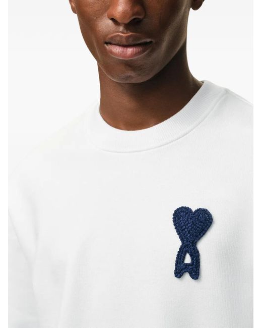 AMI White Cotton Knitted Ami De Coeur Sweatshirt
