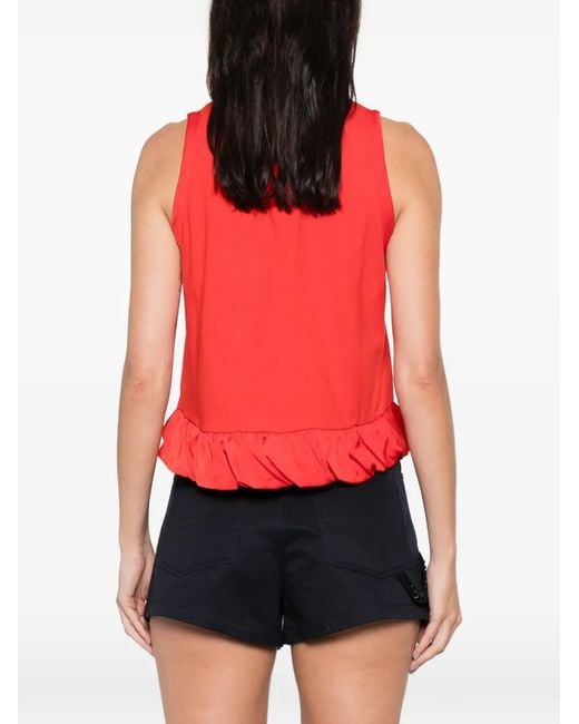 Sandro Red Ruffled Crew Neck Top