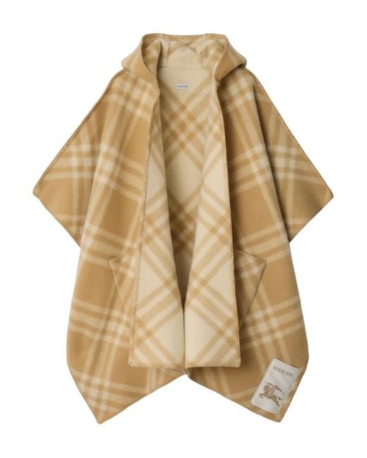Burberry Natural Reversible Check Wool Cape