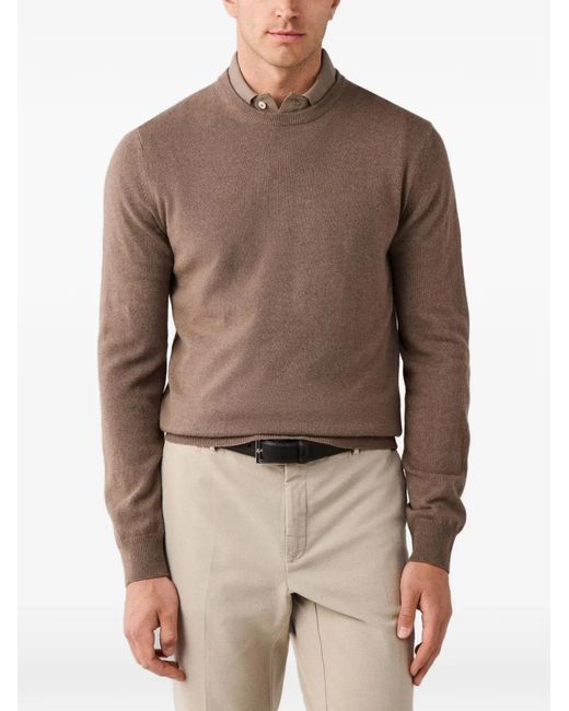 Hackett Brown Elbow-Patch Crew-Neck Knit for men