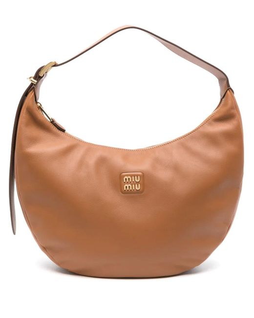 Miu Miu Brown Logo-Plaque Shoulder Bag