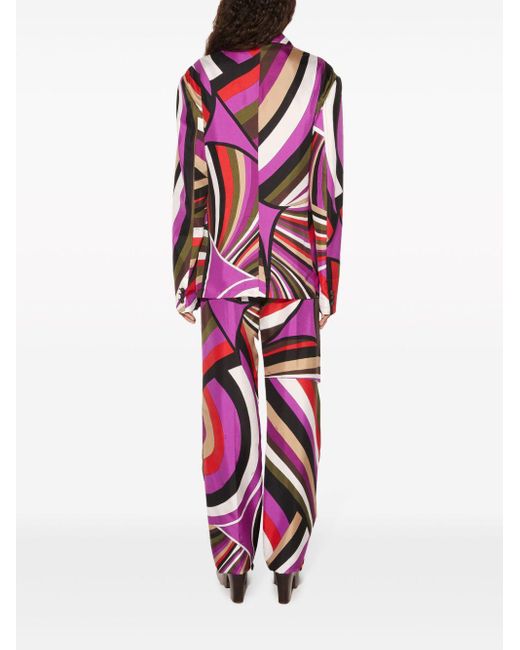 Emilio Pucci White Abstract-print Silk Trousers
