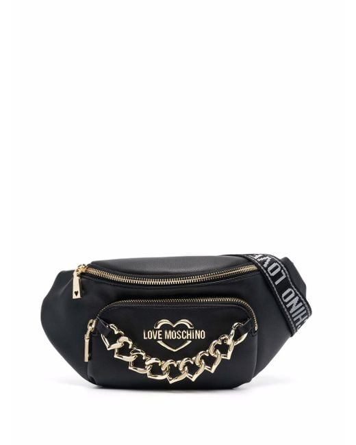 Love Moschino Black Heart-chain Trim Belt Bag