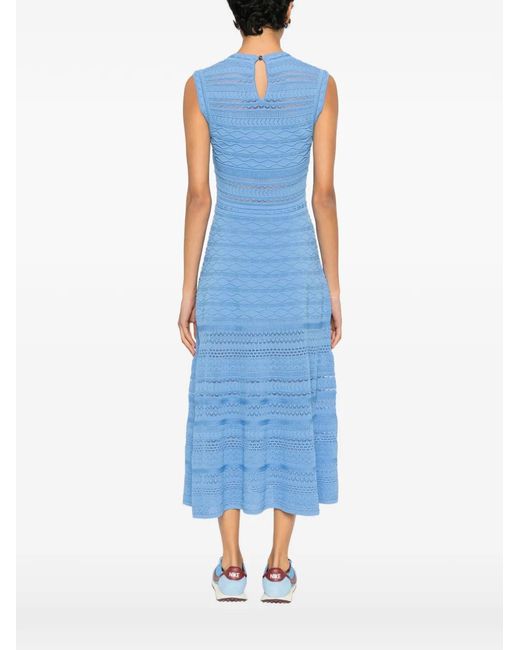 Maje Blue Openwork Knitted Midi Dress