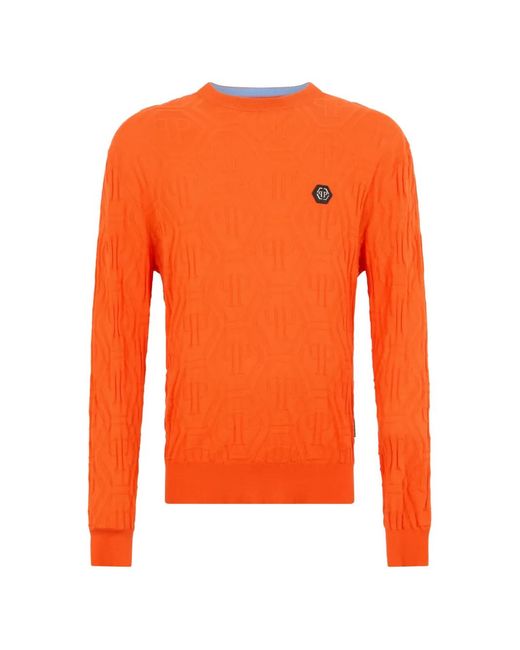 Philipp Plein Orange Jacquard Round-Neck Monogram Knitwear for men