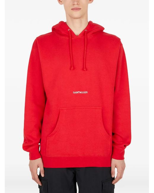 SAINTWOODS Red Kangaroo-Pocket Hoodie for men