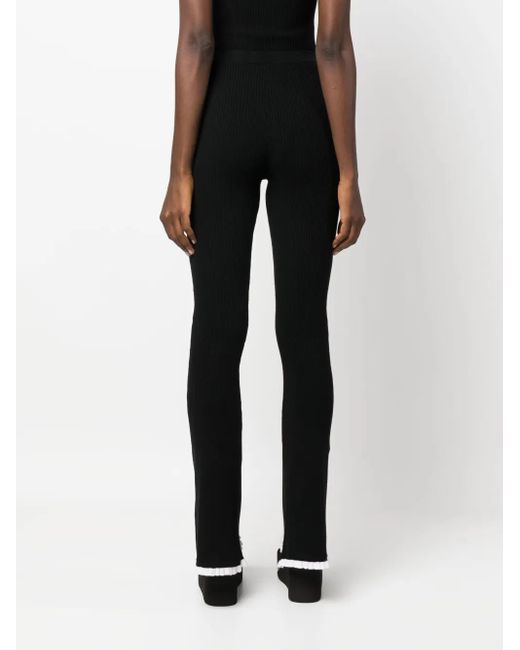 MSGM Black Intarsia-Knit Logo High-Waisted Trousers