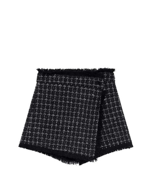 MSGM Black Tweed Frayed-Edge Shorts