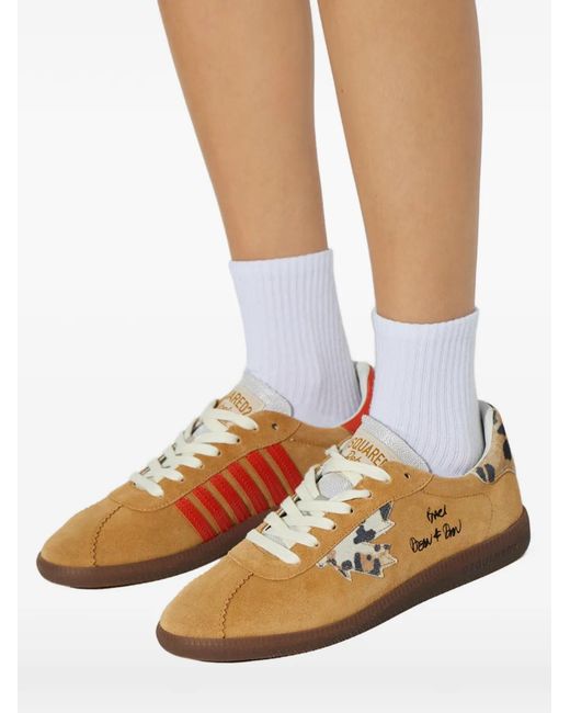 DSquared² Brown Leaf-Appliqué Lace-Up Sneakers