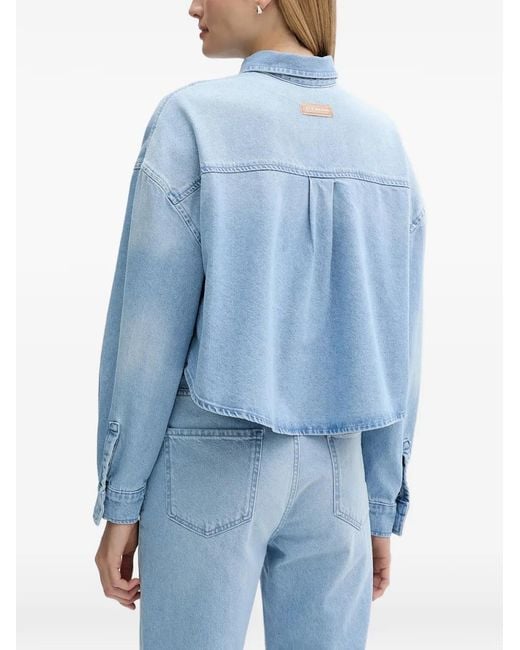 ARMANI EXCHANGE Blue Collared Cropped Top