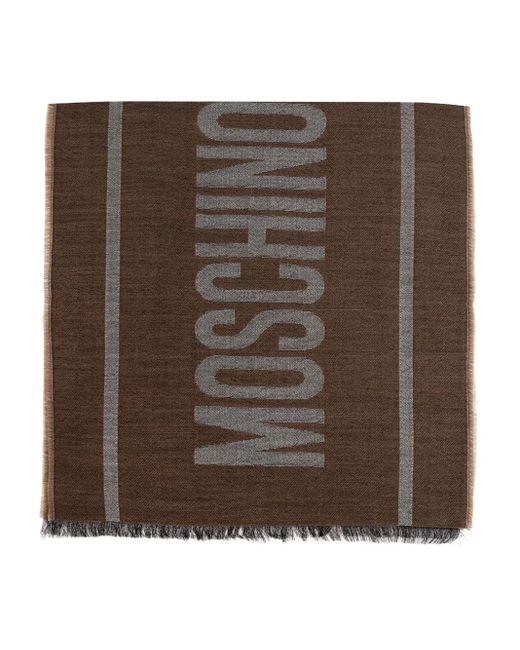Moschino Brown Logo-Detail Wool Scarf