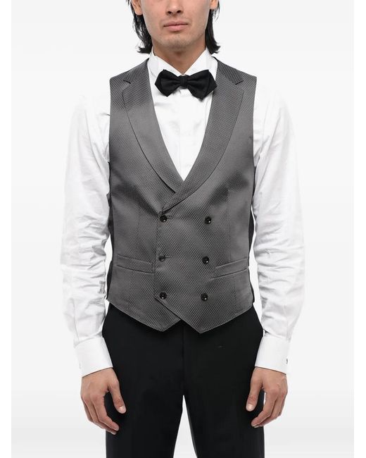 Corneliani Gray Double-Breasted Patterned Waistcoat for men
