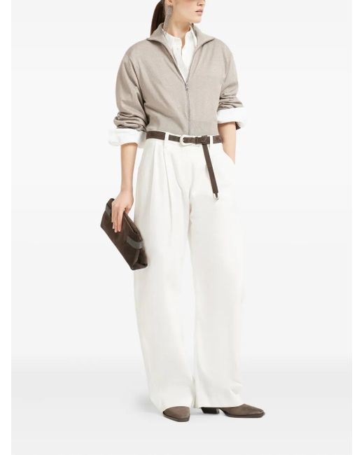 Brunello Cucinelli Natural Zip-Front Cardigan