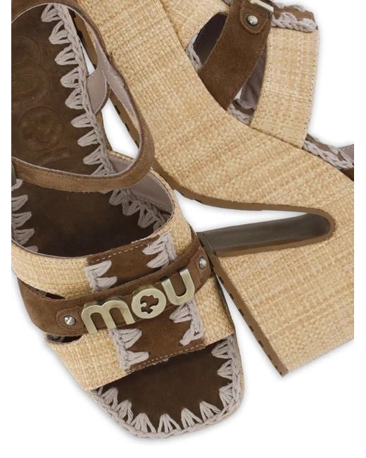 Mou Natural Logo-Plaque Crochet-Trim Sandals