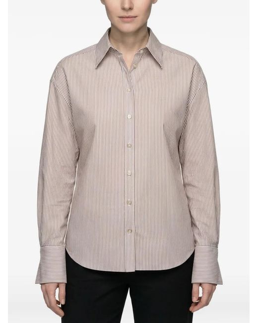 Brunello Cucinelli Natural Striped Long-Sleeve Button-Down Shirt