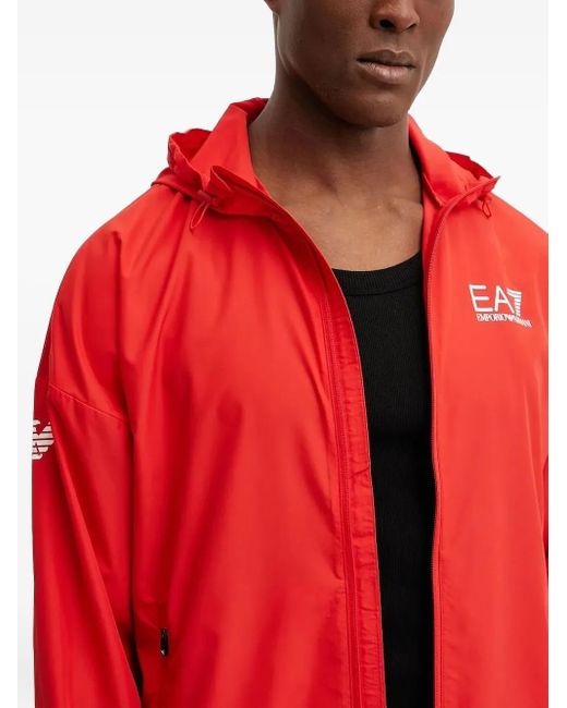 EA7 Red Logo-Detail Track Hoodie for men
