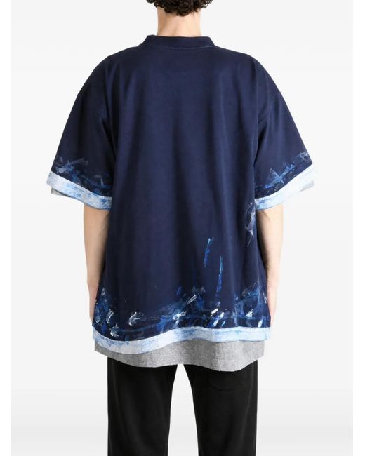 Balenciaga Blue Layered Paint-Splatter T-Shirt for men