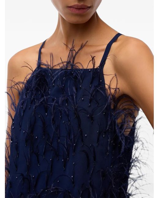 Pinko Blue Feather-Trim Sequin-Embellished Dress