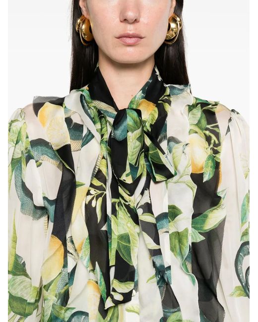 Roberto Cavalli Green Lemon-Print Silk Shirt