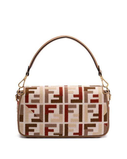 Fendi Metallic Medium Baguette Ff-Motif Shoulder Bag