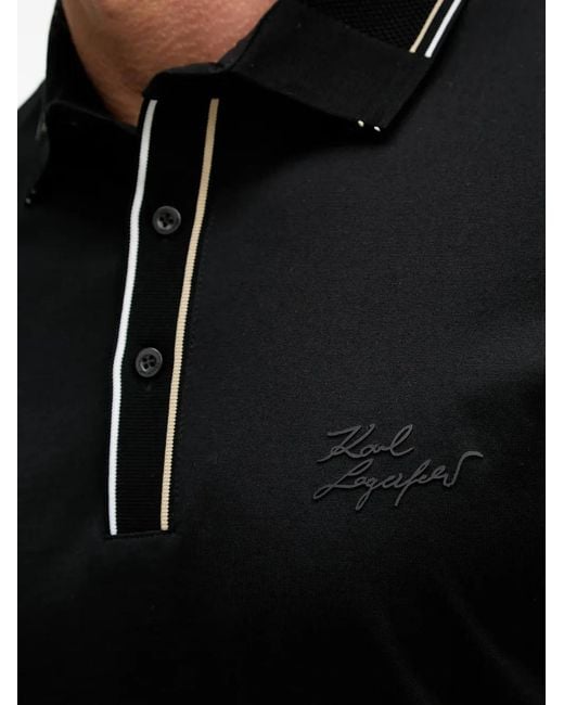 Karl Lagerfeld Black Contrast-Trim Logo-Patch Polo Shirt for men