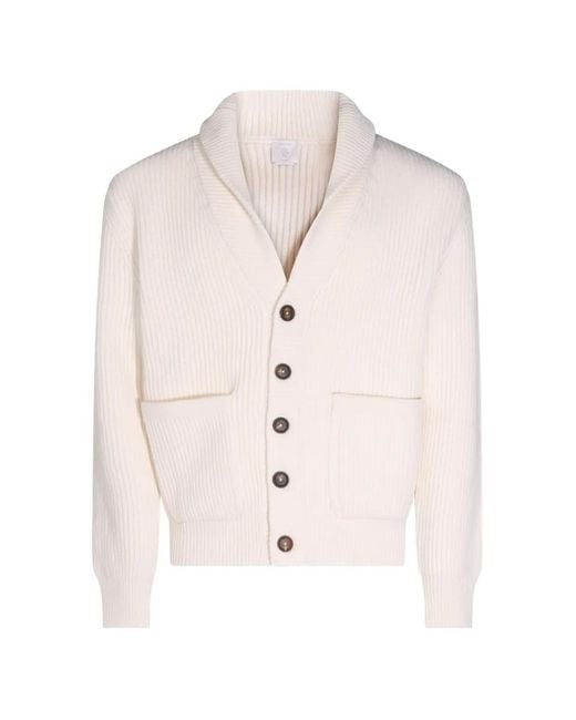 Eleventy Natural Ribbed-Knit Shawl-Collar Cardigan for men