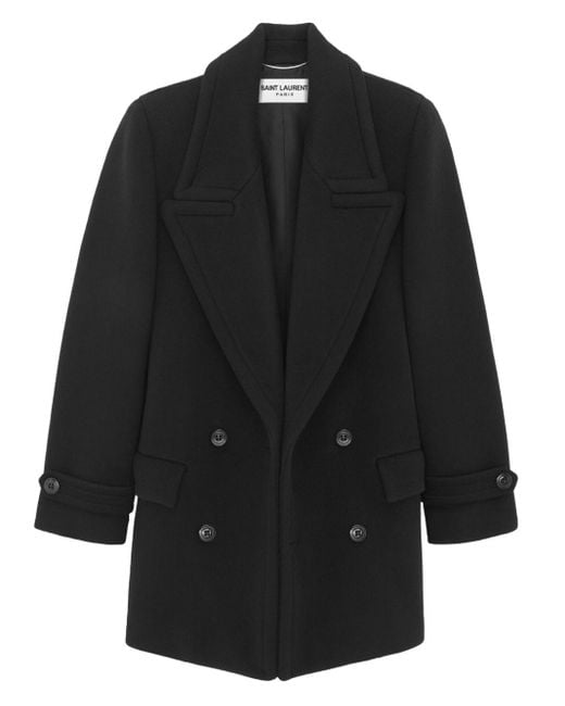 Saint Laurent Black Double-breasted Wool Coat for men