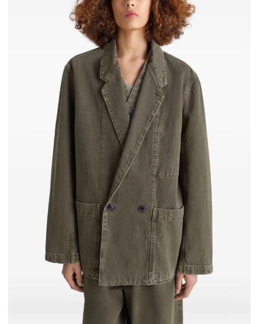 Lemaire Green Double-Breasted Patch-Pocket Blazer