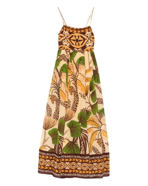 Farm Rio Metallic Foliage Sketch Maxi Dress