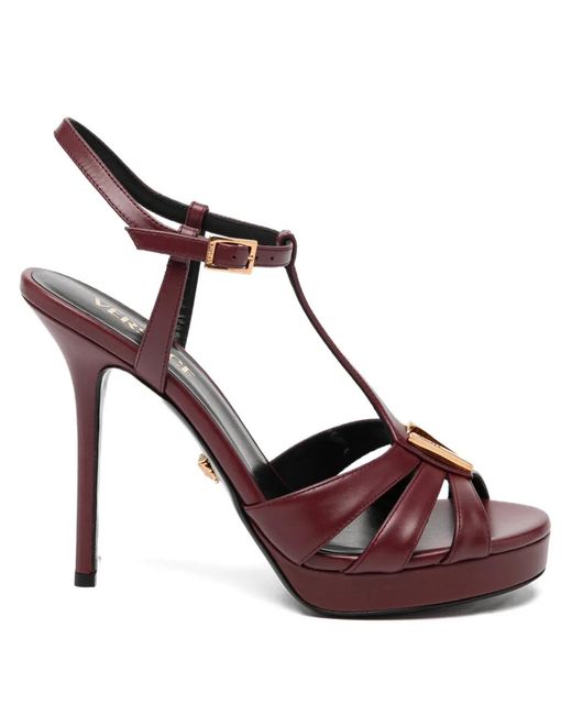 Versace Pink V Leather Sandals 115 Mm