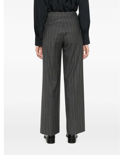 Peserico Gray Pinstripe-Pattern Palazzo Pants