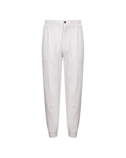 Brunello Cucinelli White Techno Cotton French Terry Double Cloth Trousers for men