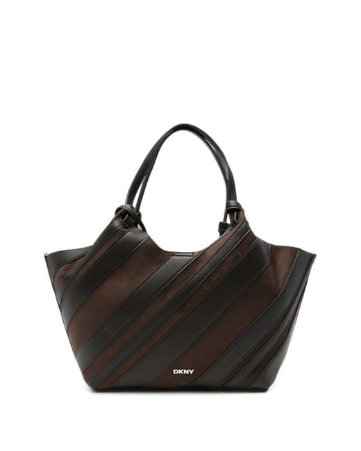 DKNY Black Medium Paula Diagonal-Stripe Tote Bag
