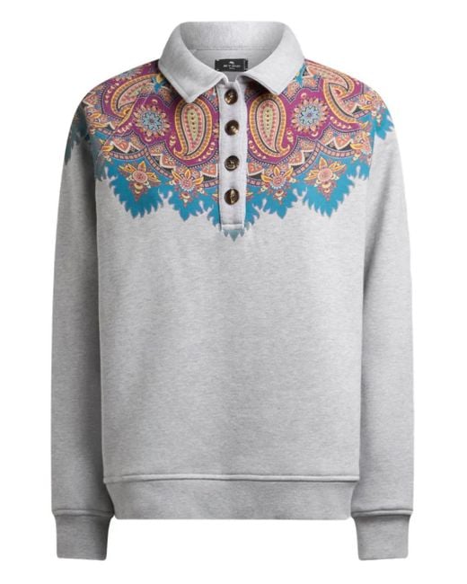Etro Gray Paisley-Print Cotton Sweatshirt