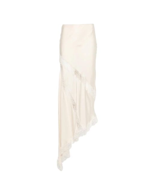 ANDAMANE White Rosetta Lace-Detail Asymmetric Midi Skirt