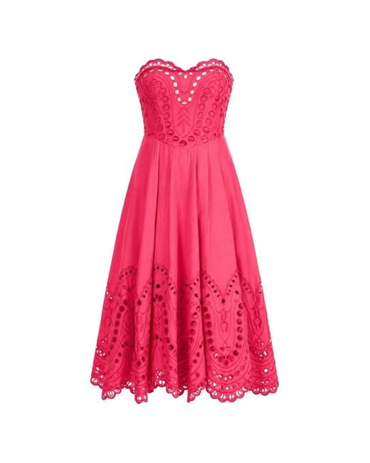 Charo Ruiz Pink Marlin Broderie-Anglaise Strapless Midi Dress