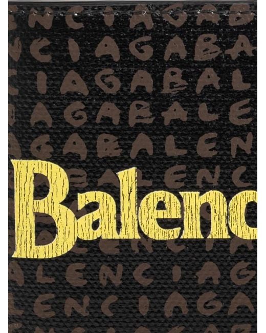 Balenciaga Black Logo-Print Bi-Fold Wallet for men
