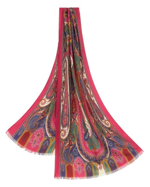 Etro Red Printed Silk And Cashmere Scarf