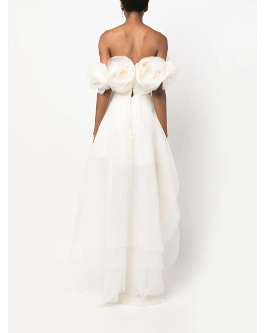 Ana Radu White Floral-Appliqué Organza Layered Dress