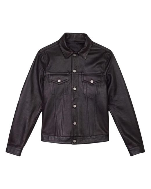 Purple Brand Black Button-Up Leather Shirt Jacket for men