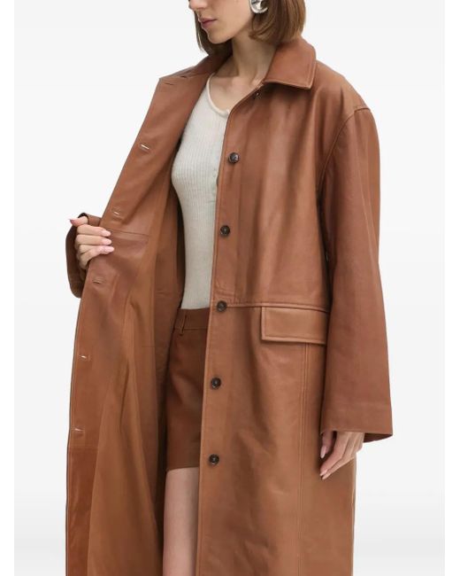 Herskind Brown Button-Fastening Leather Coat