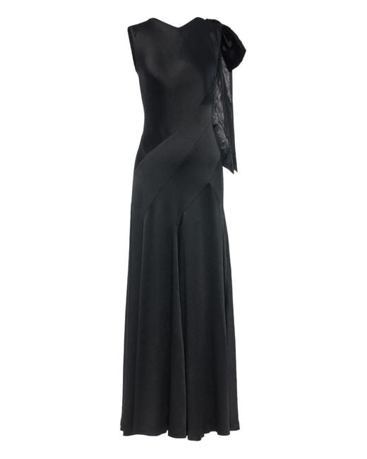 Maison Margiela Black Bow-Detail V-Neck Maxi Dress