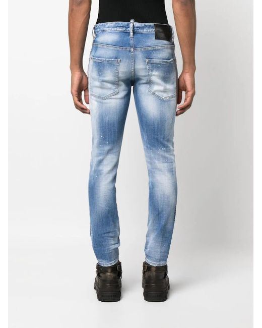 DSquared² Blue Icon Printed Slim-Cut Jeans for men