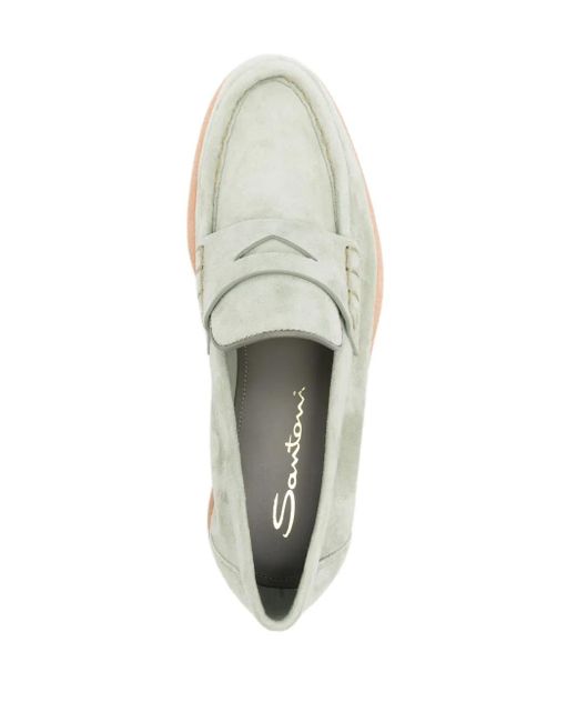 Santoni White Closed Design Leather Loafers With Suede Finish