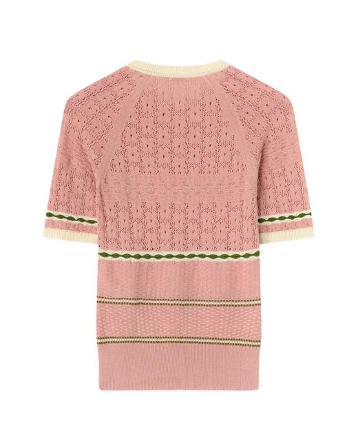 RETORI Pink Floral-Stitch Striped T-Shirt