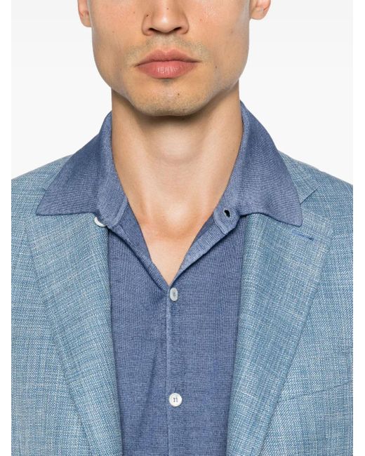 Canali Blue Polo-Collar Cardigan for men