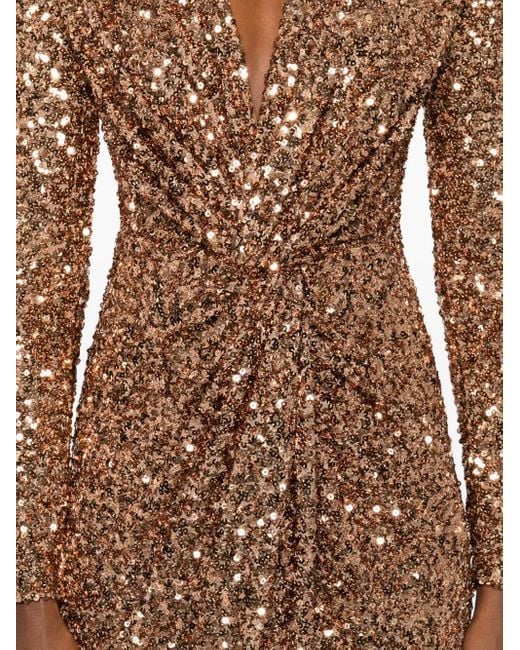 Elisabetta Franchi Brown V-Neck Long-Sleeve Maxi Dress