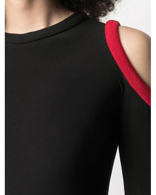 Atu Body Couture Black Ghosting Bodysuit With Cut-Away Shoulder
